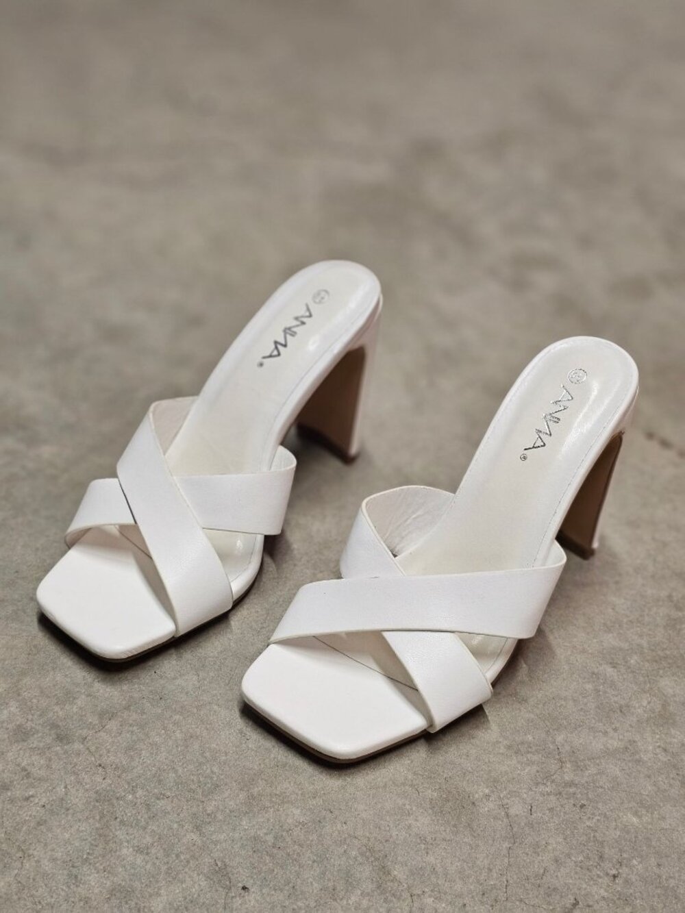White Open-Toe Heeled Sandals With Cross-Strap Design & Square Toe By Anna - Picture 3 of 12